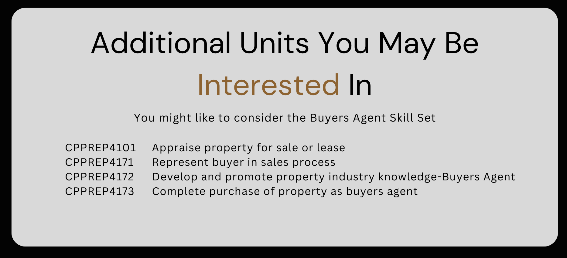 Additional Units that Queensland Real Estate Agents may be interested in completing for their Type 1 requirements