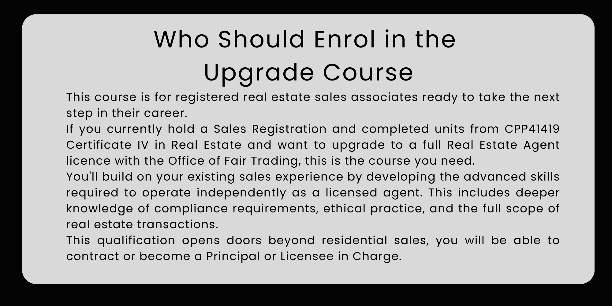 Who Should Enrol in the Upgrade Course